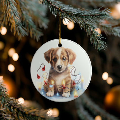 Adorable Puppy Christmas Lights Ceramic Ornament    Item #108784