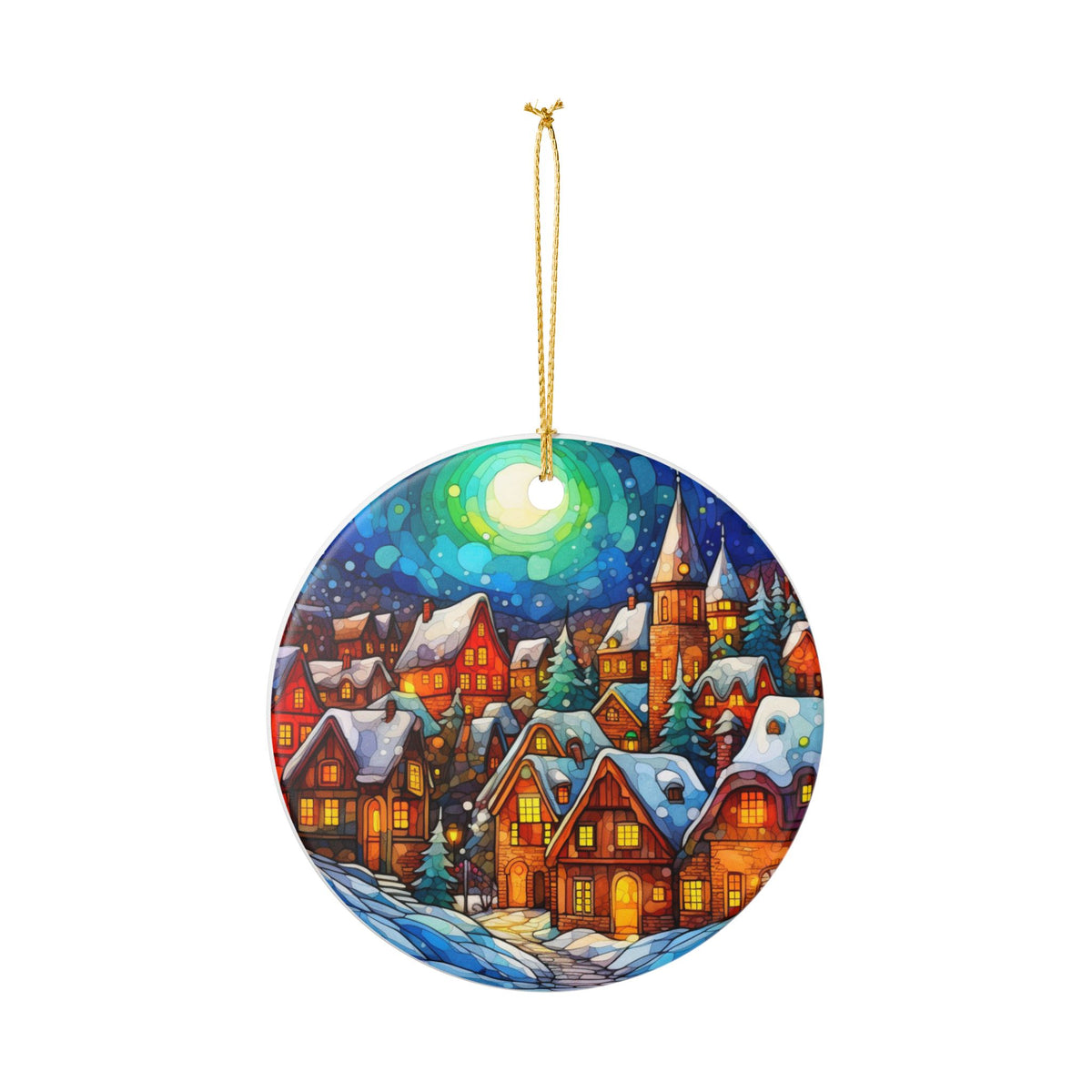 Snowy Christmas Village Ceramic Ornament   Item #119802
