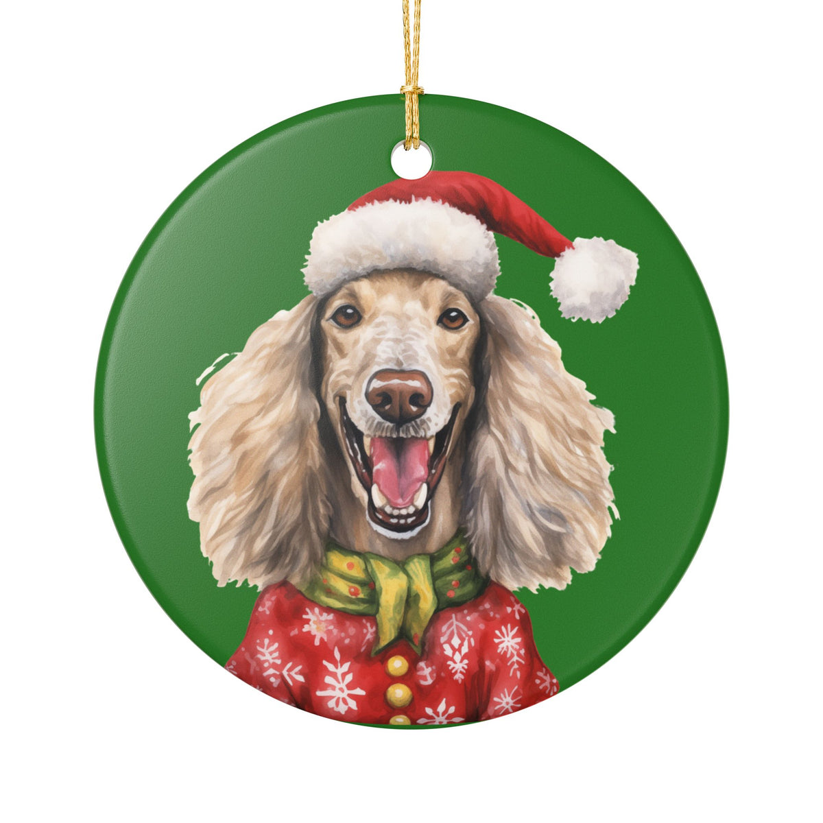 Ceramic Christmas Ornament – Festive Cocker Spaniel Dog in Santa Hat    Item #791839