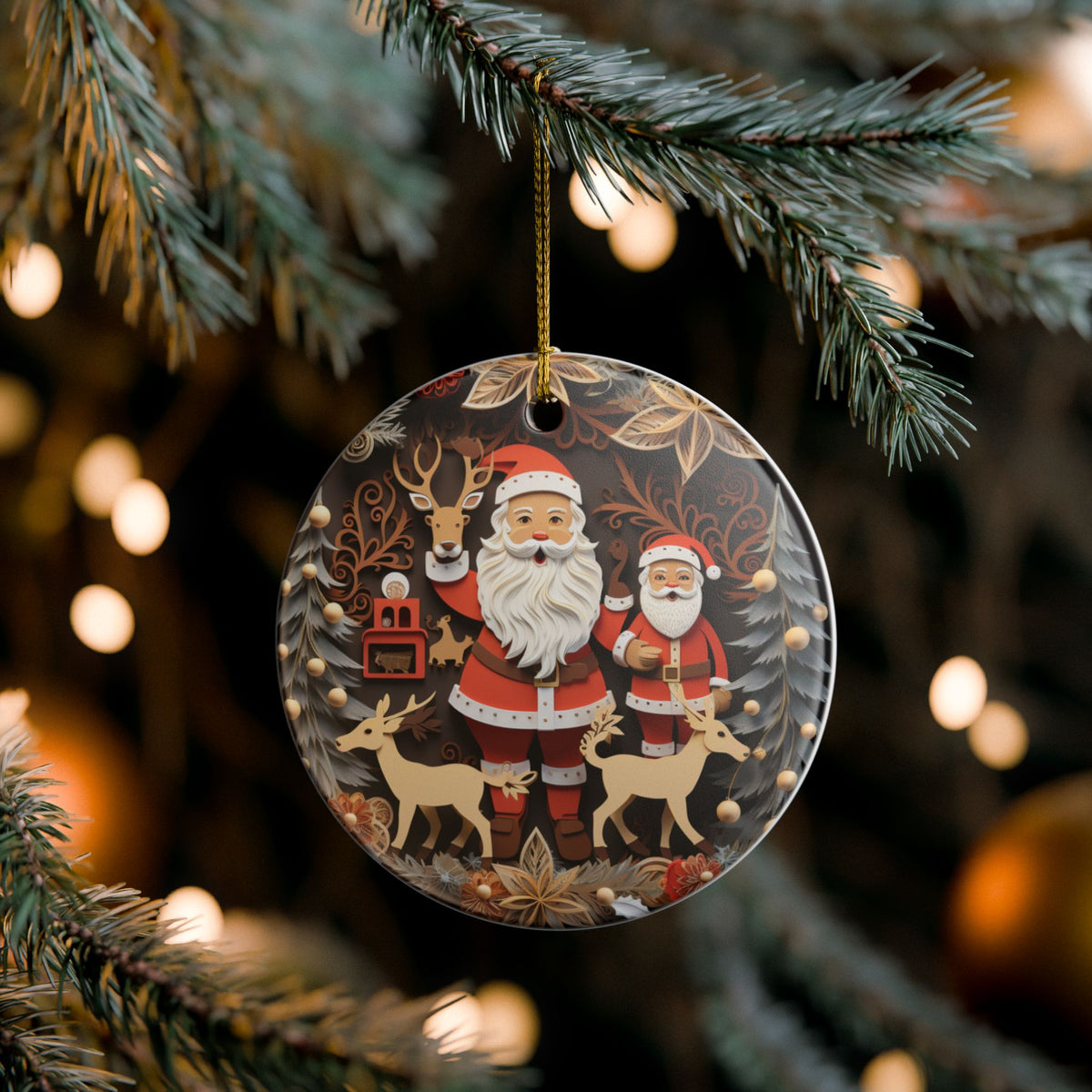 Santa and Reindeer Christmas Ceramic Ornament    Item #992899