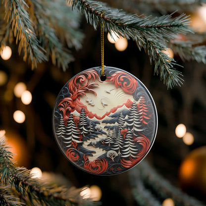 Ceramic Ornament – Majestic Wolf and Winter Forest Wildlife Holiday Decor   Item #945925