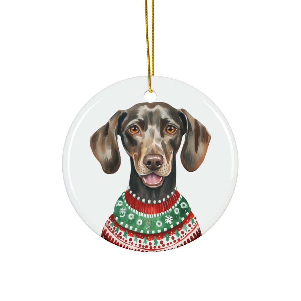 Dog With Christmas Sweater Ceramic Disc Ornament            Item #9692281