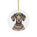 Dog With Christmas Sweater Ceramic Disc Ornament            Item #9692281