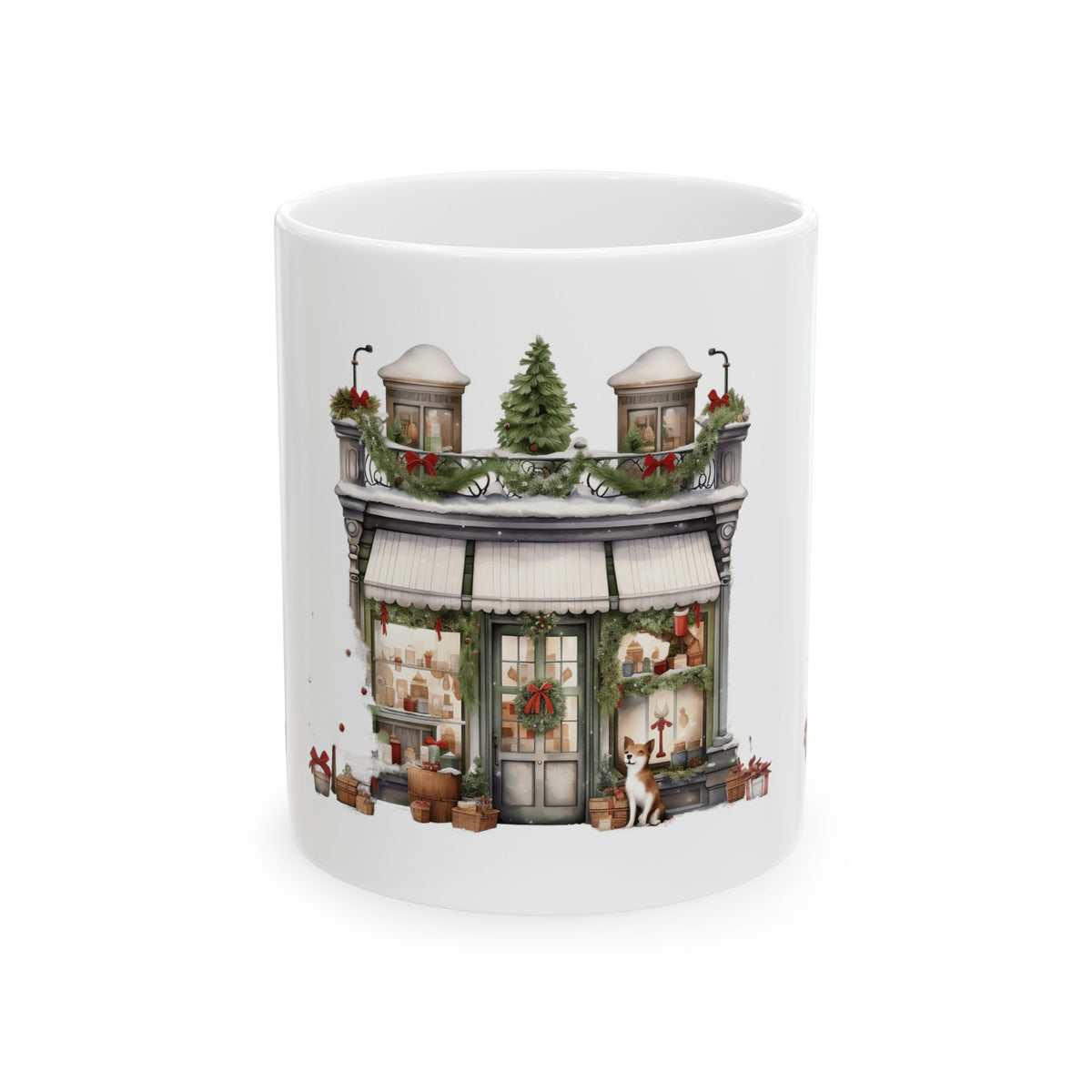 Holiday Shopfront Ceramic Mug - Christmas Winter Village Coffee Cup 11oz  Item #414304