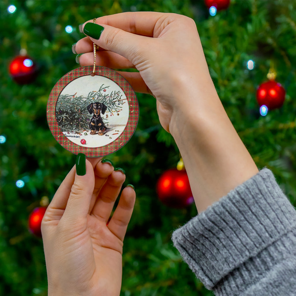 Christmas Pup Ceramic Disc Ornament         Item #7644875