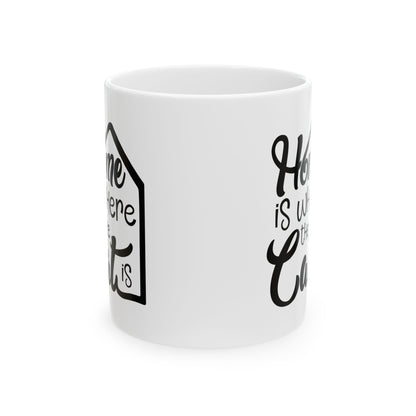Ceramic Mug — "Home Is Where the Cat Is" Cozy Cat Lover Coffee Mug 11oz    Item #204832