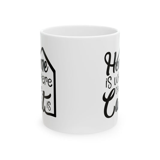 Ceramic Mug — "Home Is Where the Cat Is" Cozy Cat Lover Coffee Mug 11oz    Item #204832