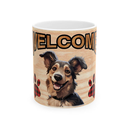 Welcome Puppy Ceramic Mug — Cute Dog Paw Print Coffee Cup 11oz   Item #592968