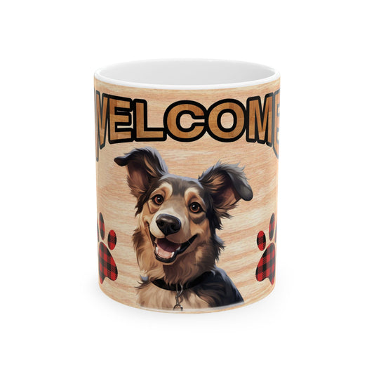 Welcome Puppy Ceramic Mug — Cute Dog Paw Print Coffee Cup 11oz   Item #592968