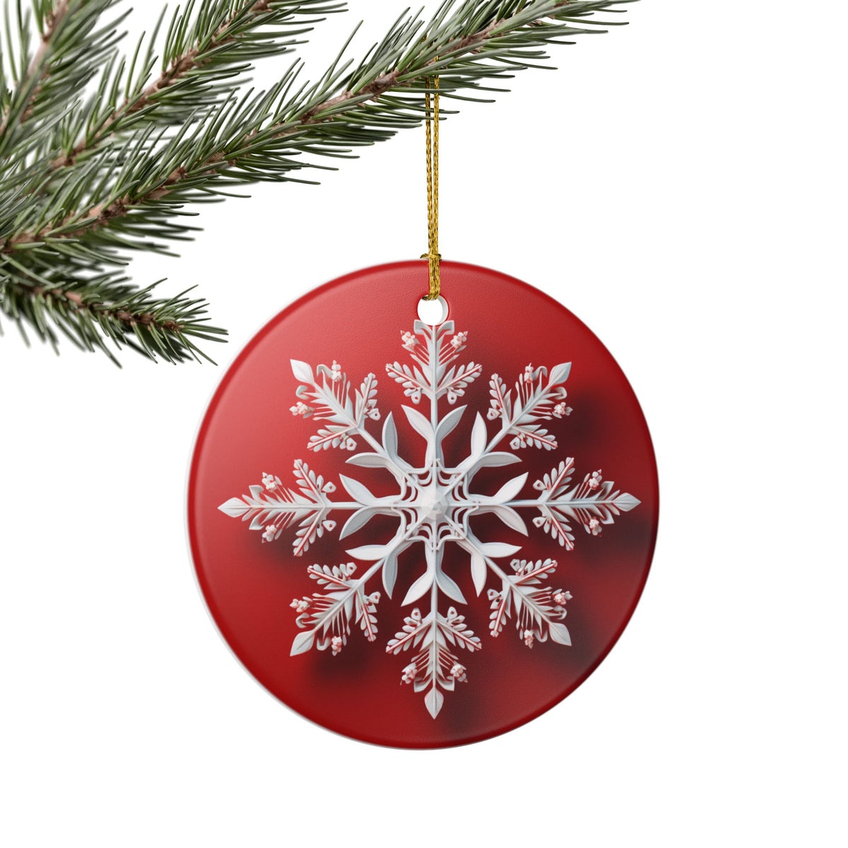 Red Snowflake Ceramic Christmas Ornament   Item #56236