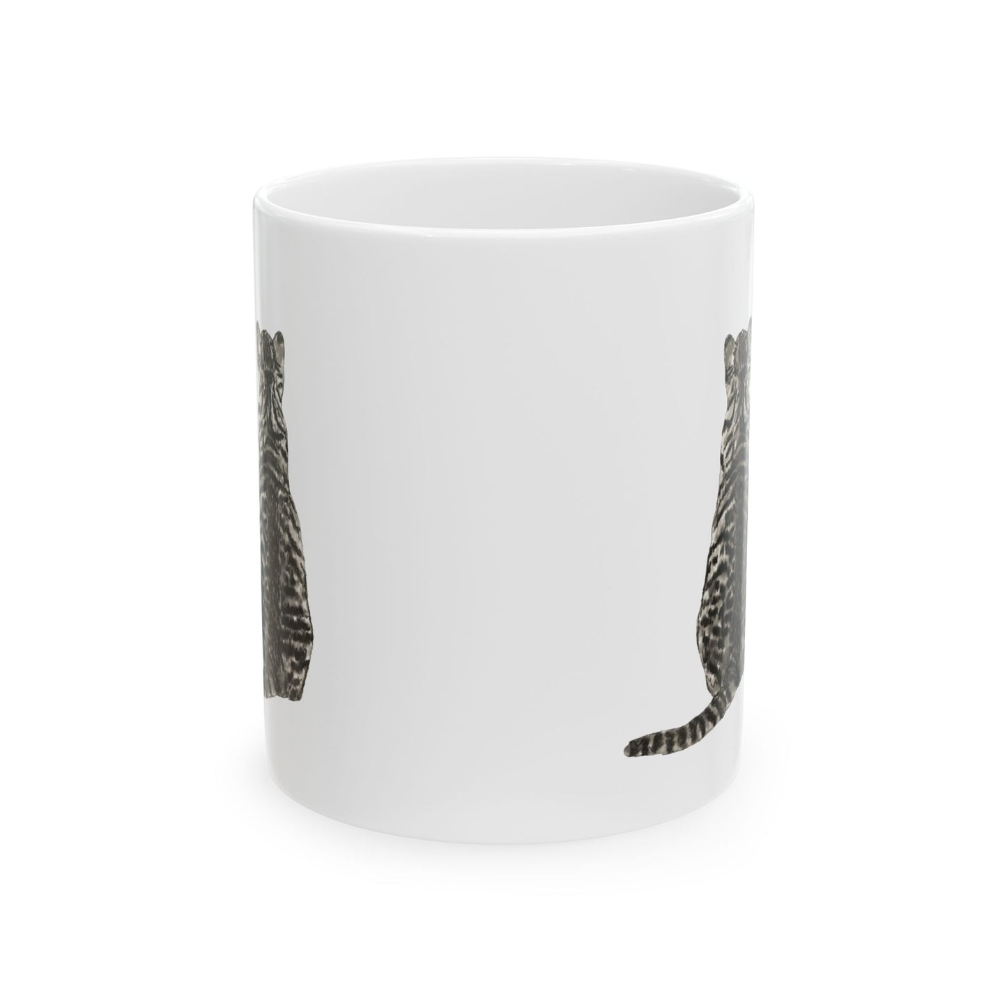 Cat Silhouette Ceramic Mug – Minimal Tabby Cat Coffee Cup 11oz   Item #600