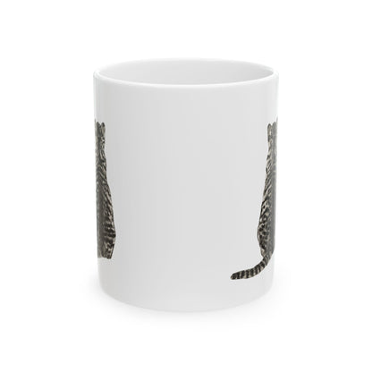 Cat Silhouette Ceramic Mug – Minimal Tabby Cat Coffee Cup 11oz   Item #600