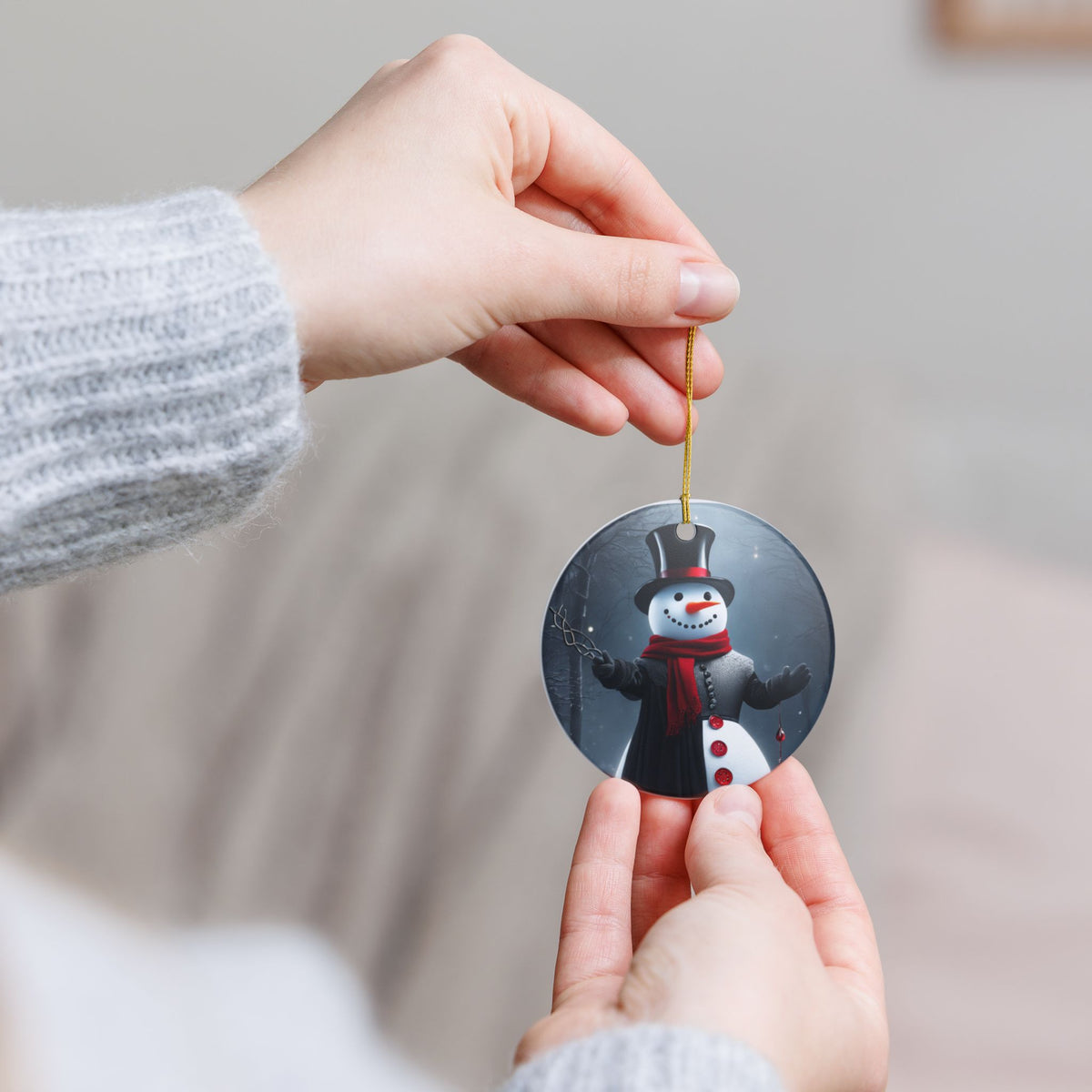 Festive Snowman Ceramic Christmas Ornament  Item #126655