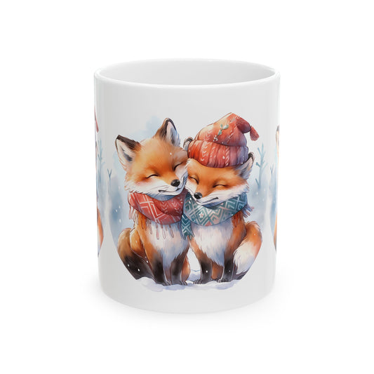 Cute Fox Couple Mug — Cozy Winter Scarf Ceramic Coffee Cup 11oz   Item #440237