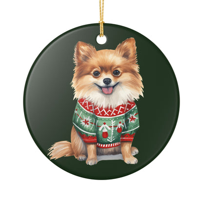 Christmas Dog Ornament – Cute Pomeranian in Festive Sweater   Item #436184