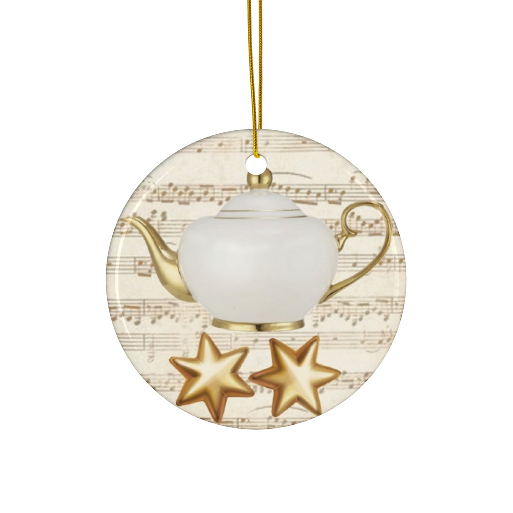 Christmas Tea Pot Ceramic Disc Ornament           Item #227314 - Buckshot's Bargain Barn