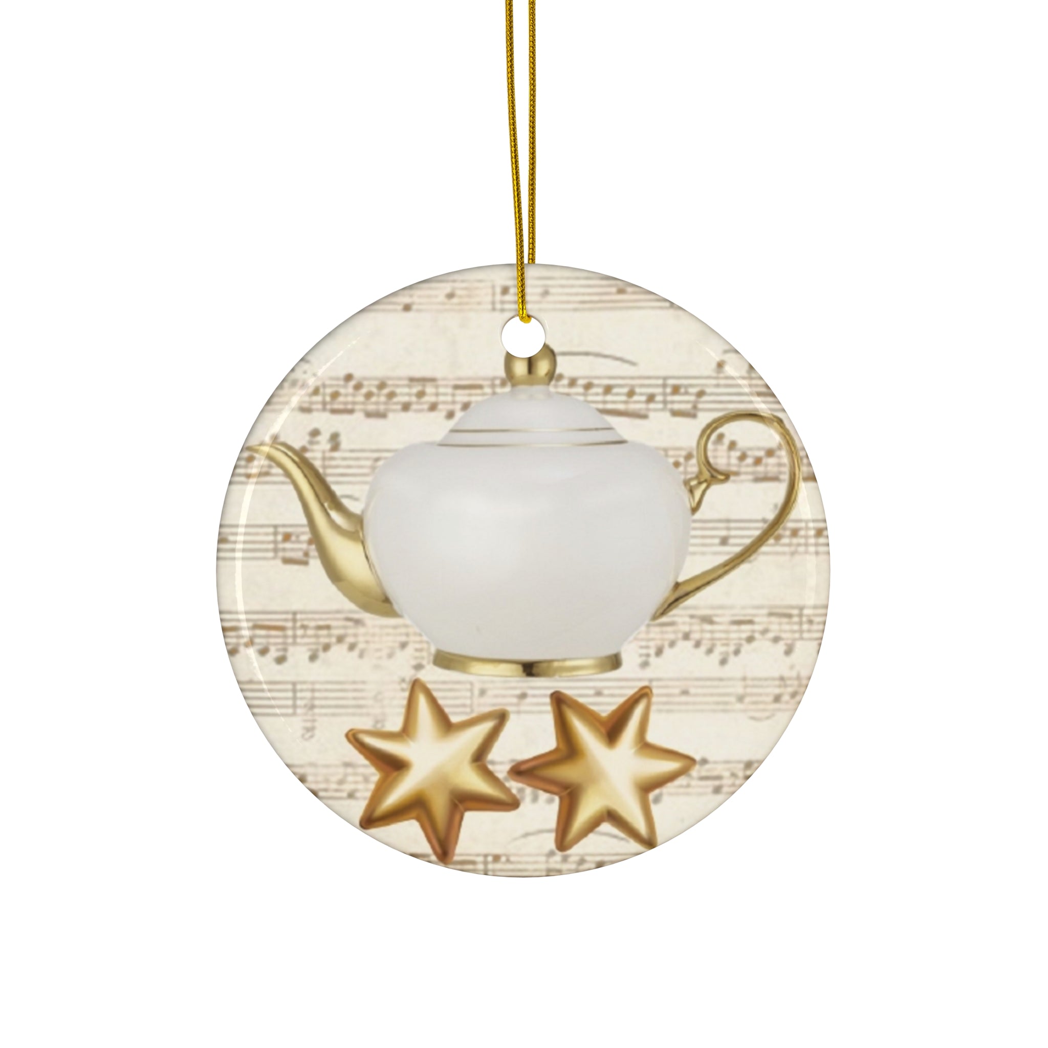 Christmas Tea Pot Ceramic Disc Ornament           Item #227314 - Buckshot's Bargain Barn