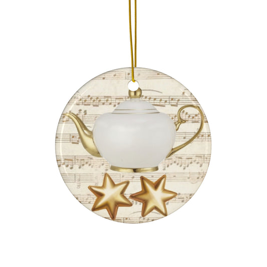 Christmas Tea Pot Ceramic Disc Ornament           Item #227314