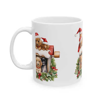 Christmas Puppies Ceramic Mug – Festive Dogs in Santa Hats 11oz  Item #825256