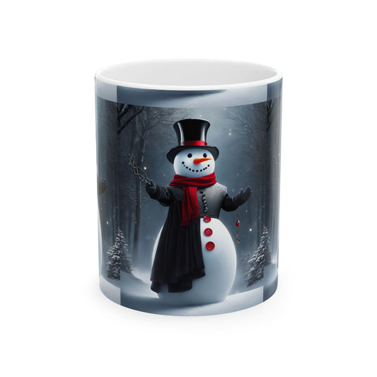 Snowman Holiday Mug – Festive Winter Scene Ceramic Coffee Cup 11oz    Item #27419
