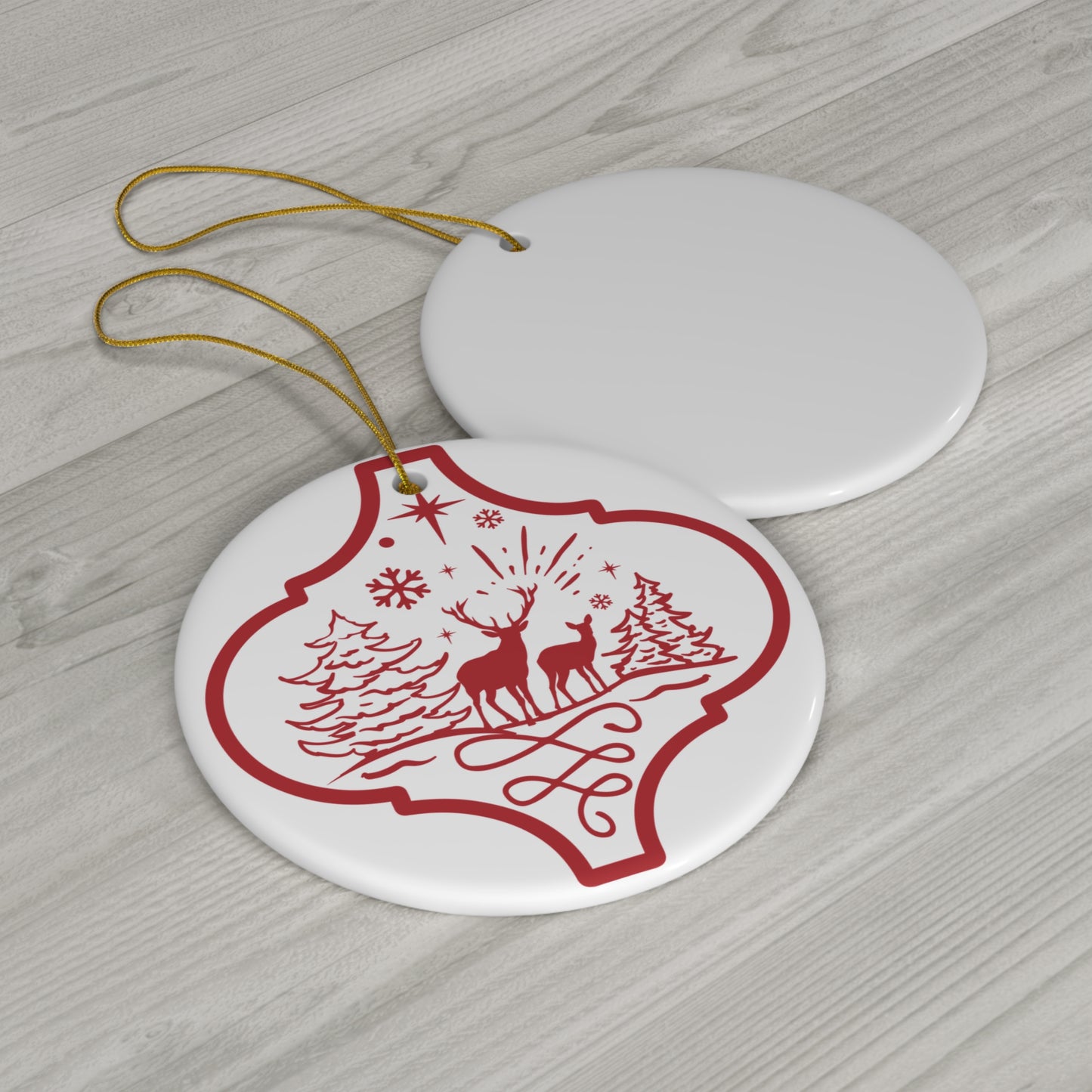 Deers In The Snow Ceramic Disc Ornament        Item #3092534