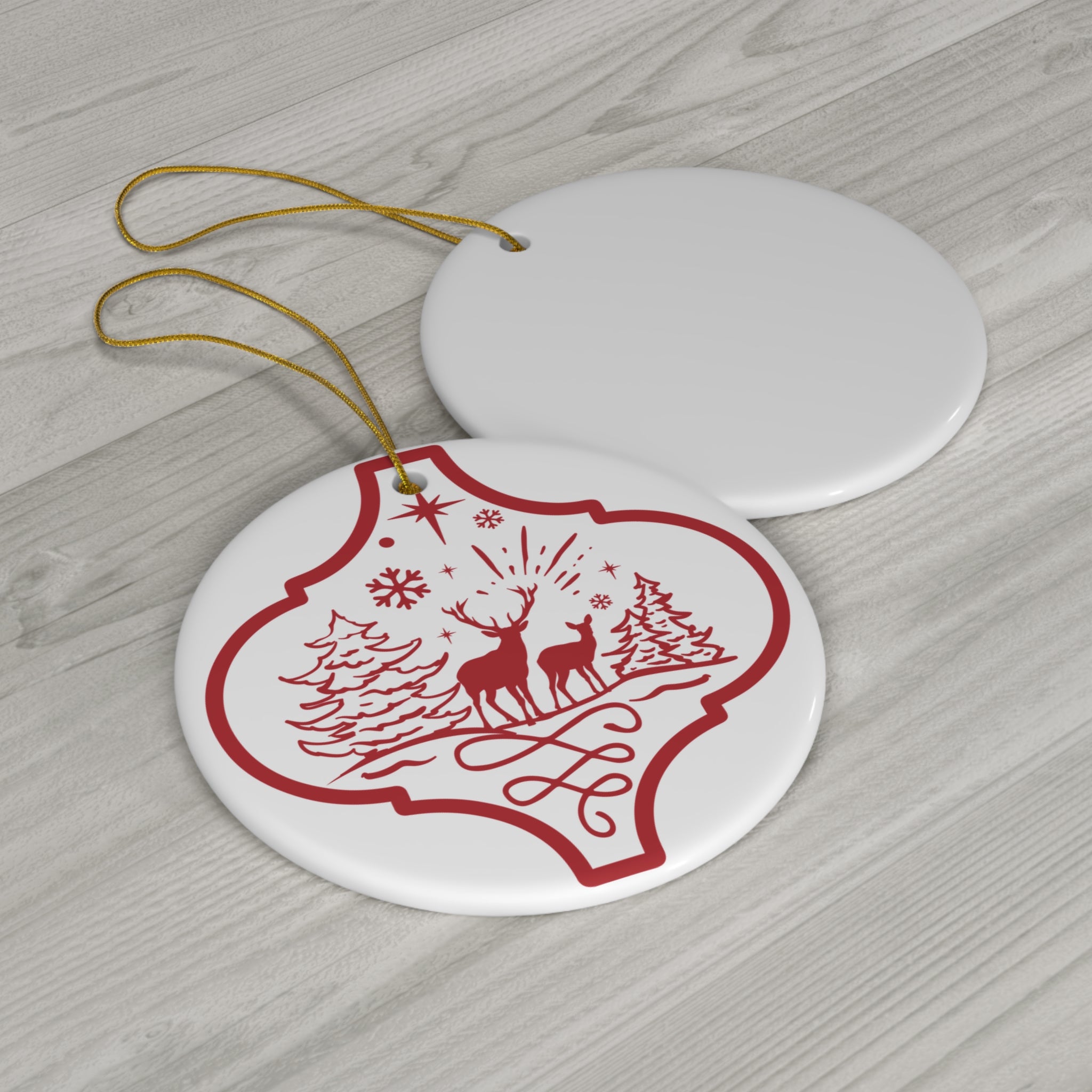 Deers In The Snow Ceramic Disc Ornament        Item #3092534