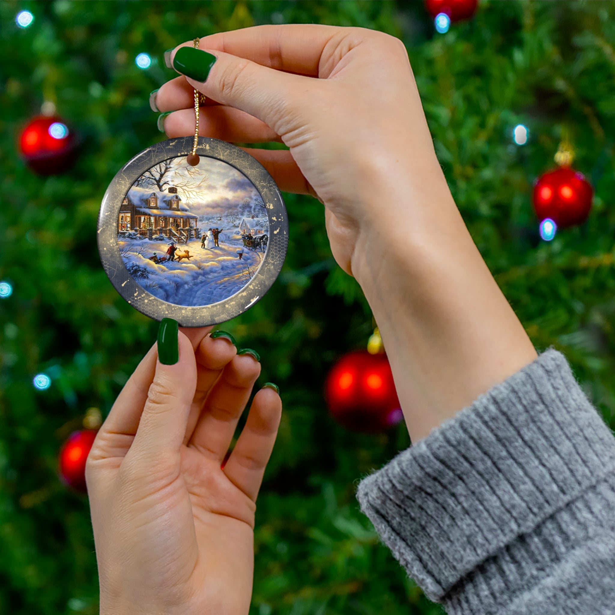 Winter Scene Ceramic Disc Ornament        Item #272033