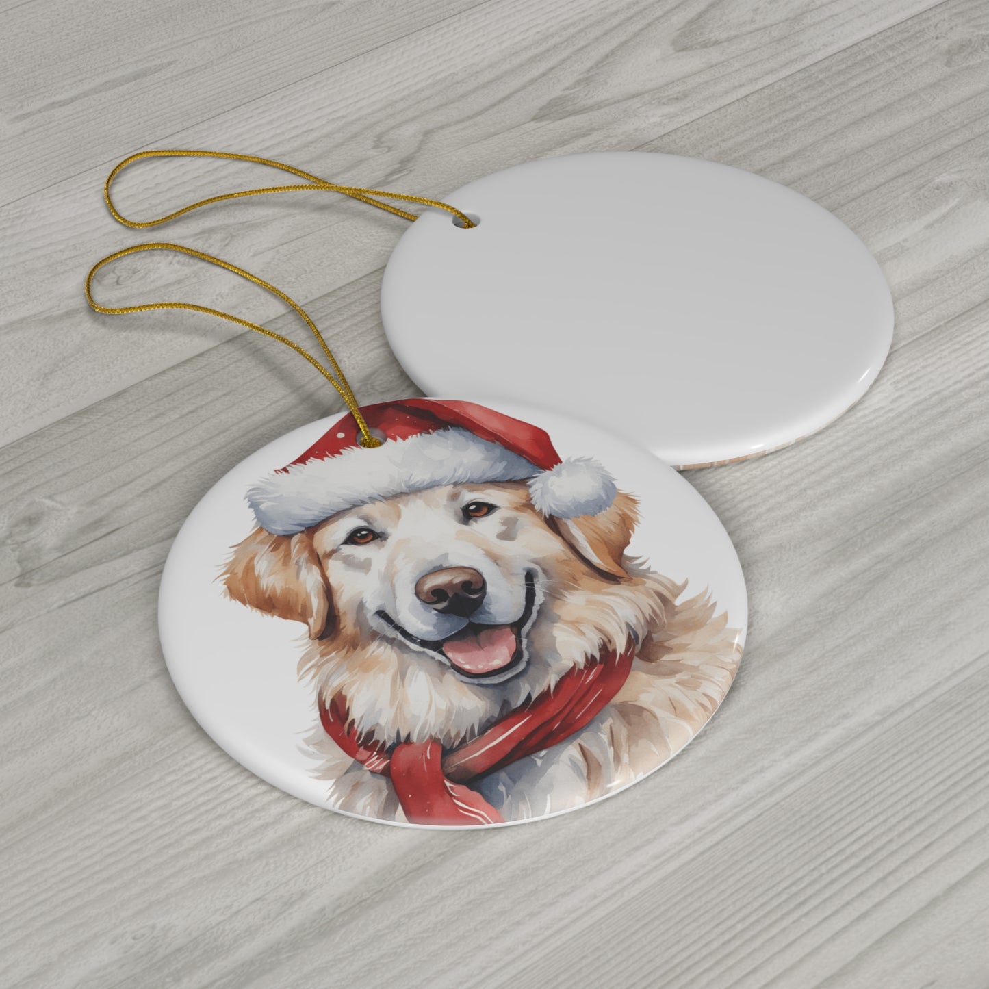 Ceramic Ornament - Kuvasz Dog With Santa Hat      Item #9739452