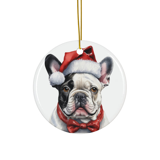 Ceramic Ornament - French Bulldog With Santa Hat      Item #796708