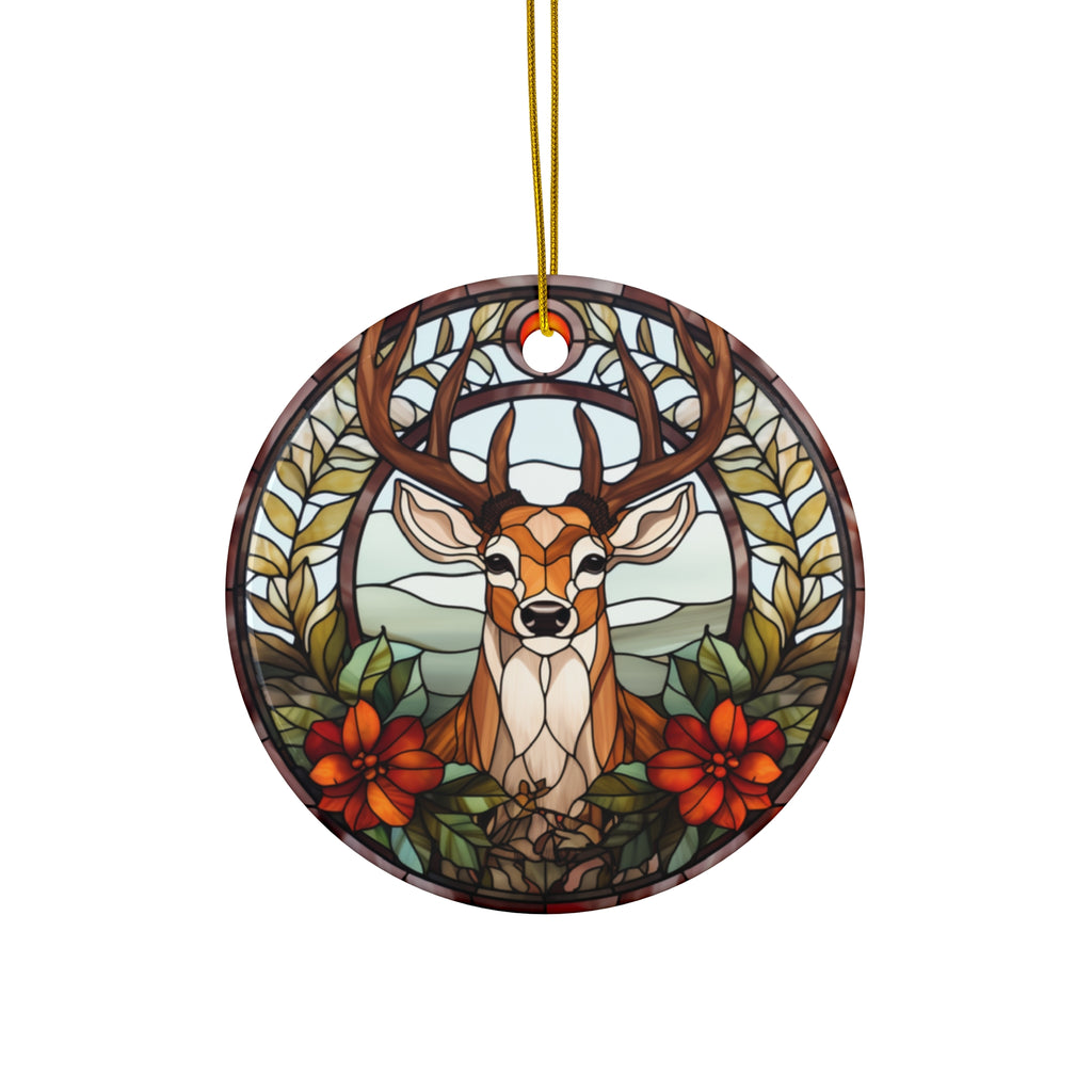Christmas Deer With Flowers Ceramic Ornament         Item #2907467 - Buckshot's Bargain Barn