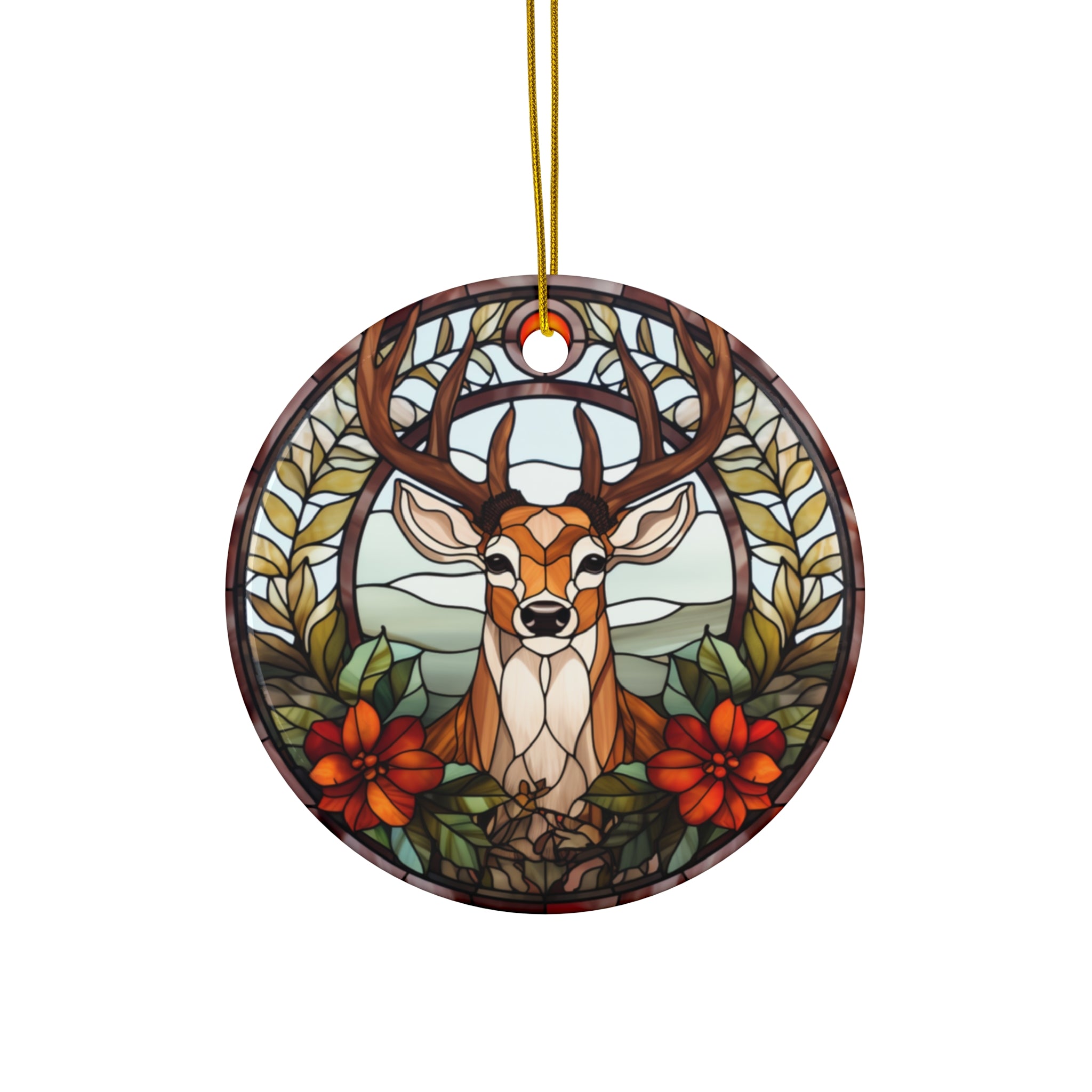Christmas Deer With Flowers Ceramic Ornament         Item #2907467 - Buckshot's Bargain Barn