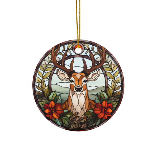 Christmas Deer With Flowers Ceramic Ornament         Item #2907467