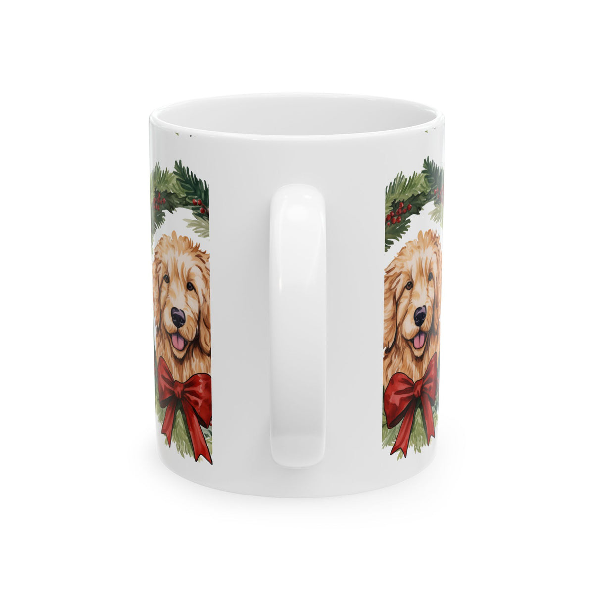 Golden Doodle Christmas Mug — Holiday Wreath with Red Bow 11oz  Item #505705