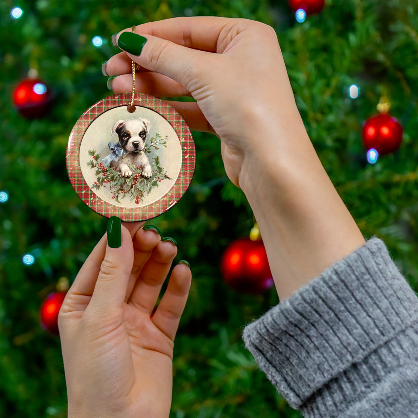 Christmas Puppy Ceramic Disc Ornament     Item #4099341