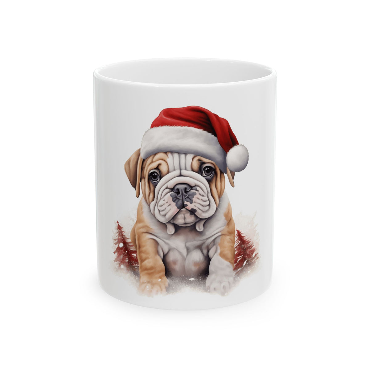 Christmas Bulldog Mug — Cute Puppy in Santa Hat Holiday Coffee Cup 11oz  Item #680852