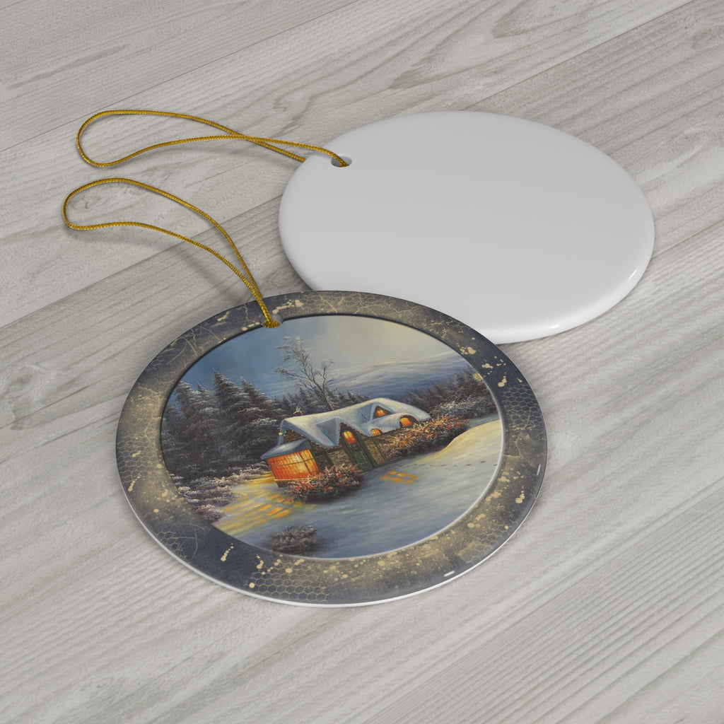 Winter Scene Ceramic Disc Ornament          Item #629408