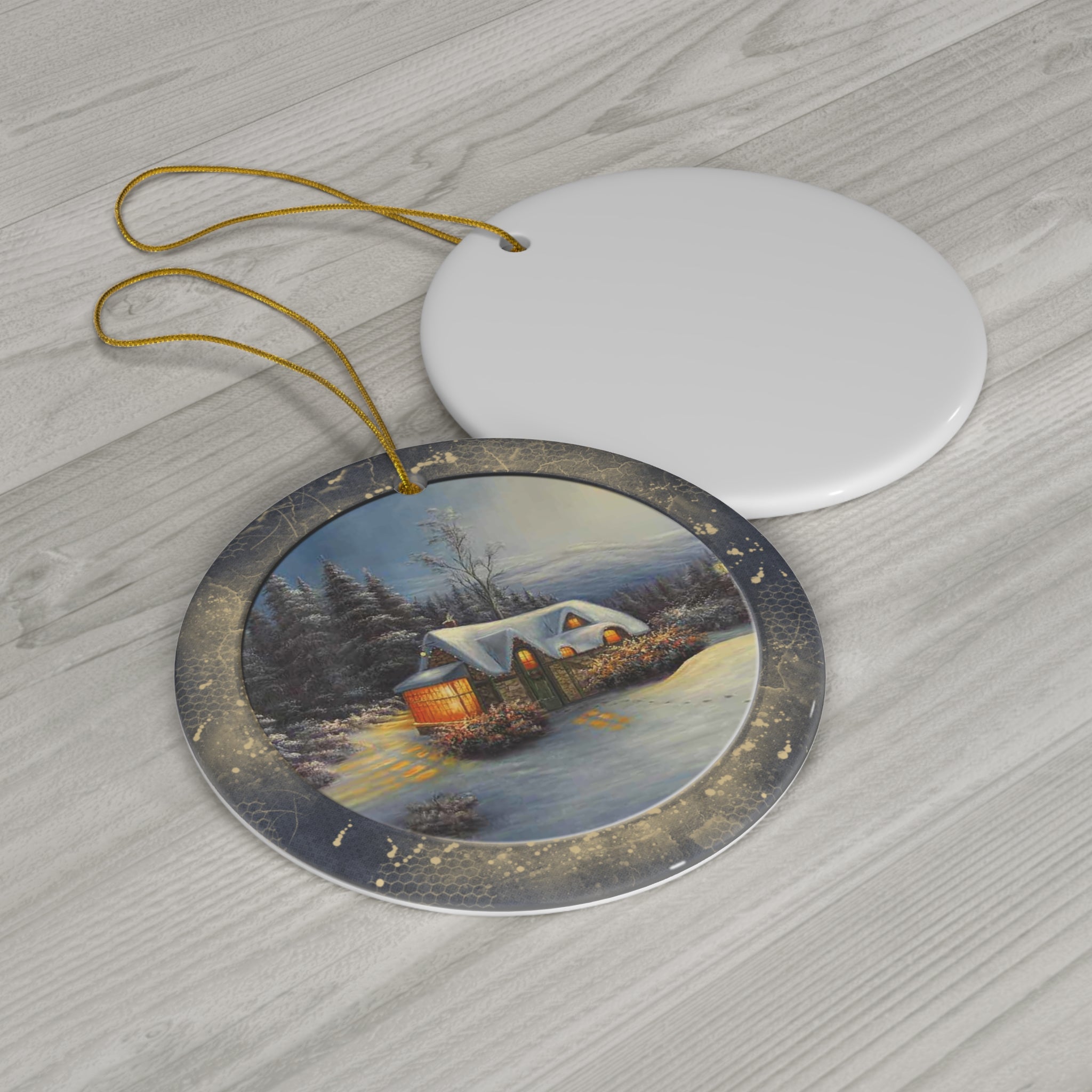Winter Scene Ceramic Disc Ornament          Item #629408