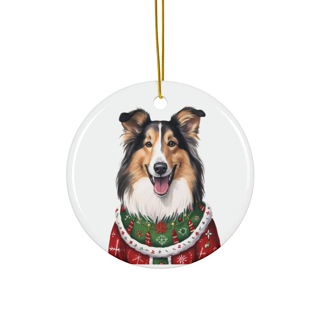 Dog With Christmas Sweater Ceramic Disc Ornament              Item #3053239