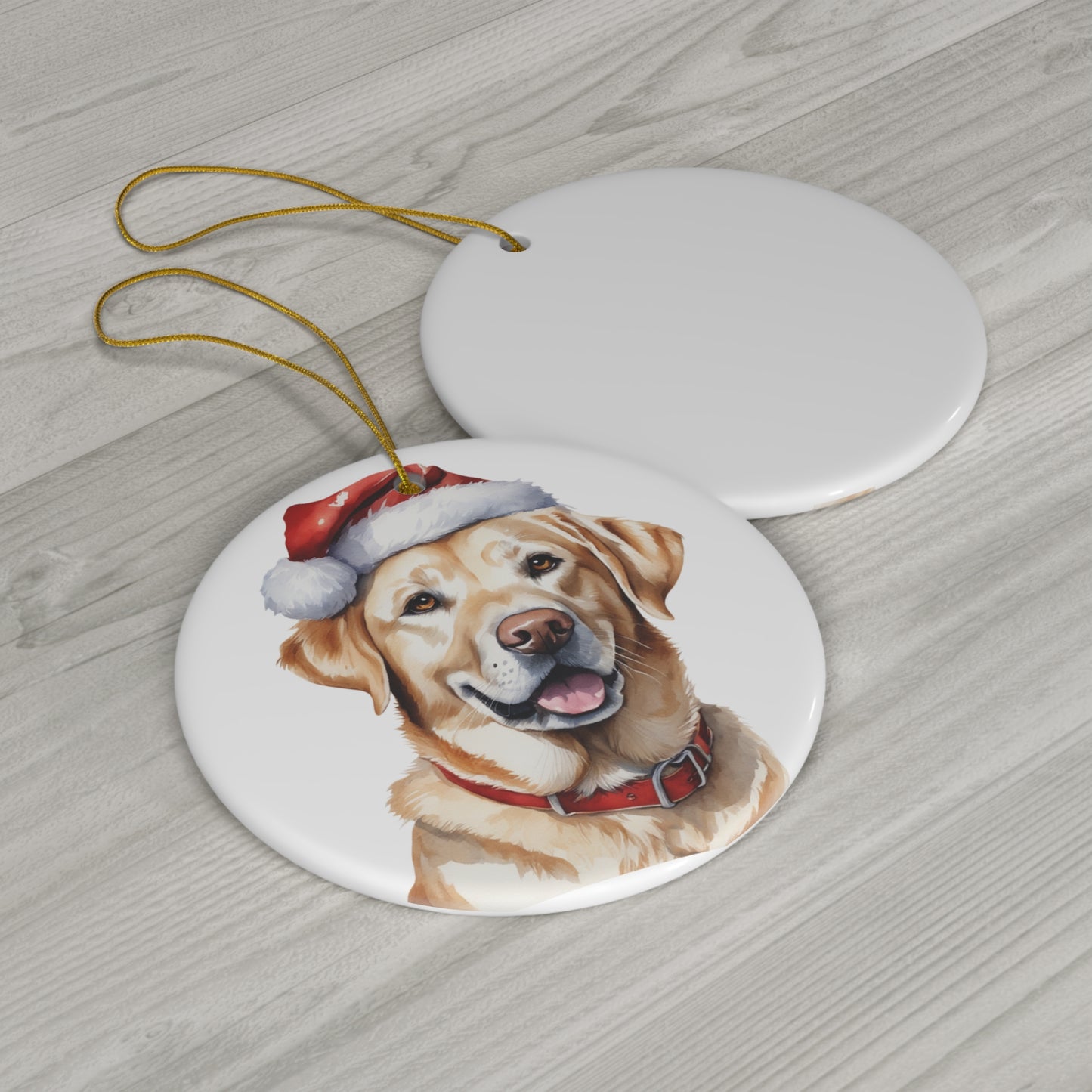 Ceramic Ornament - Labrador Retriever With Santa Hat      Item #6598101