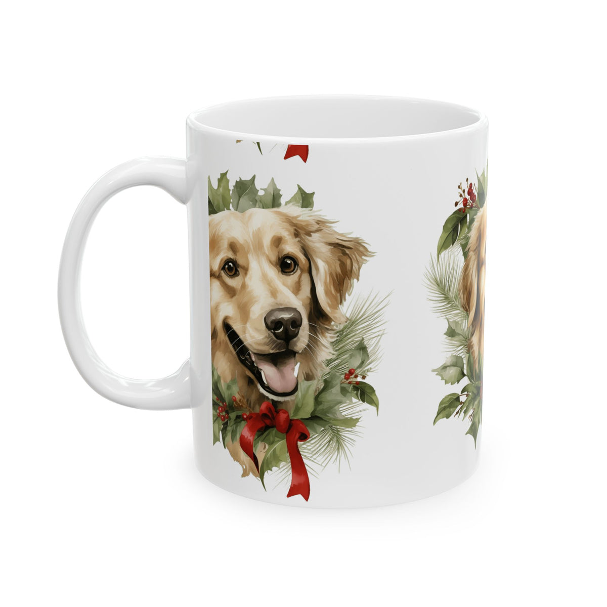 Golden Retriever Holiday Wreath Mug — Festive Dog Christmas Coffee Cup 11oz  Item #763251