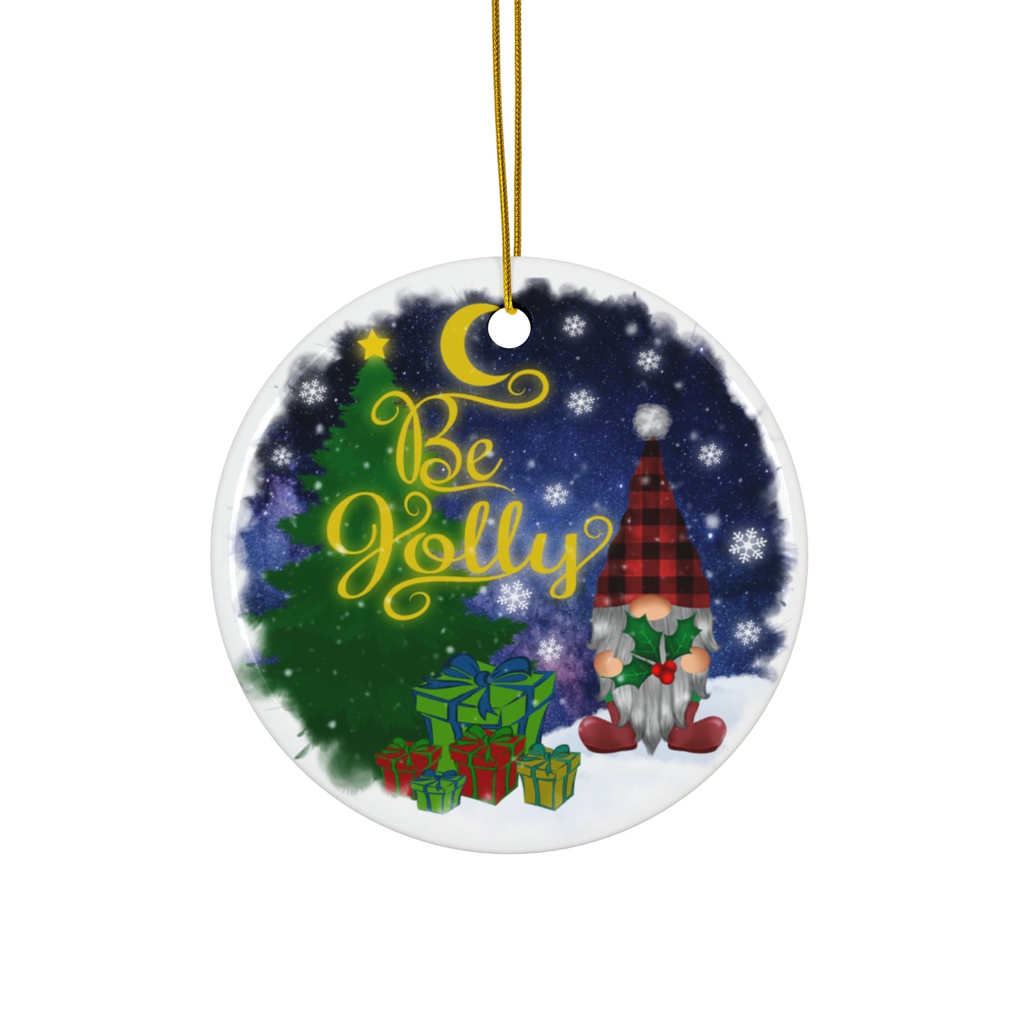 Be Jolly Gnome Ceramic Disc Ornament       Item #1566441