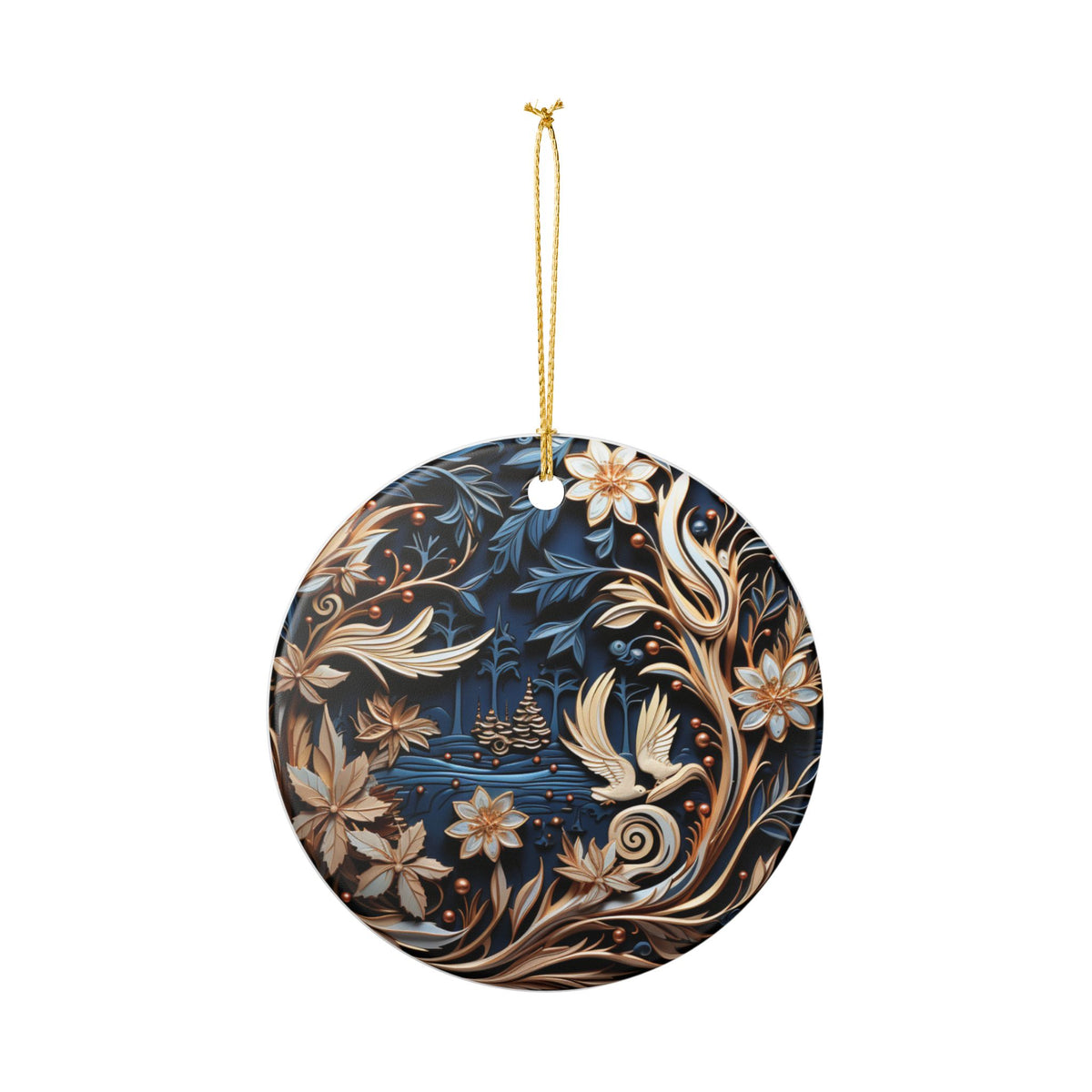 Ceramic Ornament – Elegant Floral Peacock Holiday Tree Decoration   Item #114485