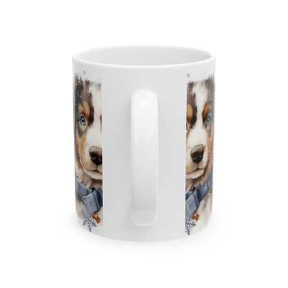 Australian Shepherd Puppy Mug — Winter Snowflake Dog Coffee Cup 11oz  Item #262044