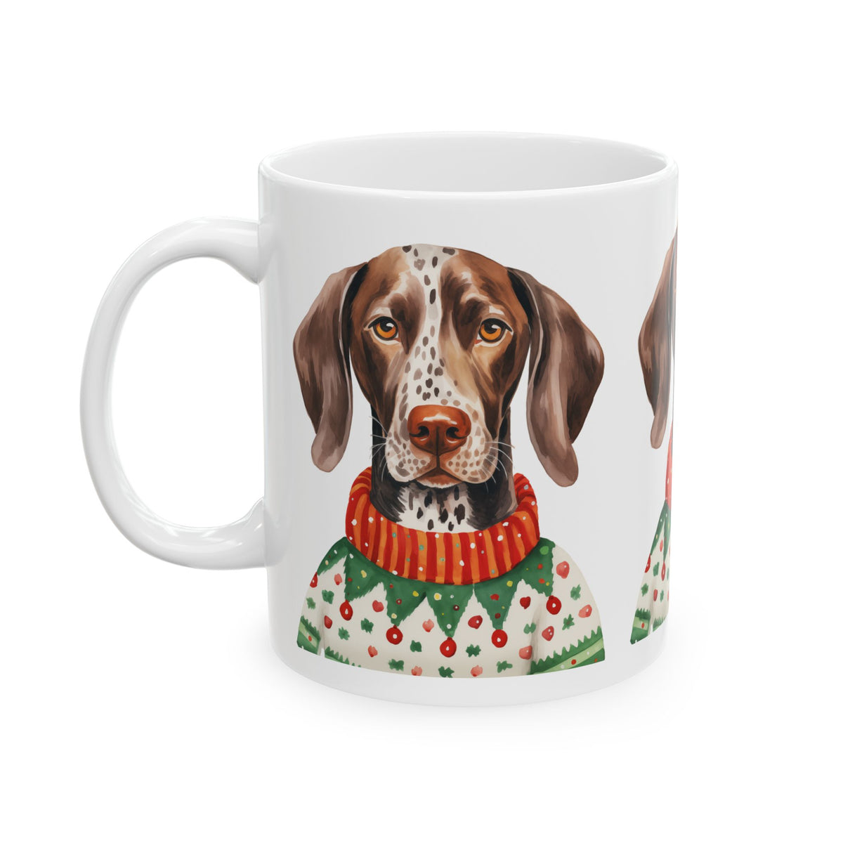 Holiday German Shorthaired Pointer Mug — Dog in Festive Sweater Ceramic Coffee Cup 11oz Item #123207