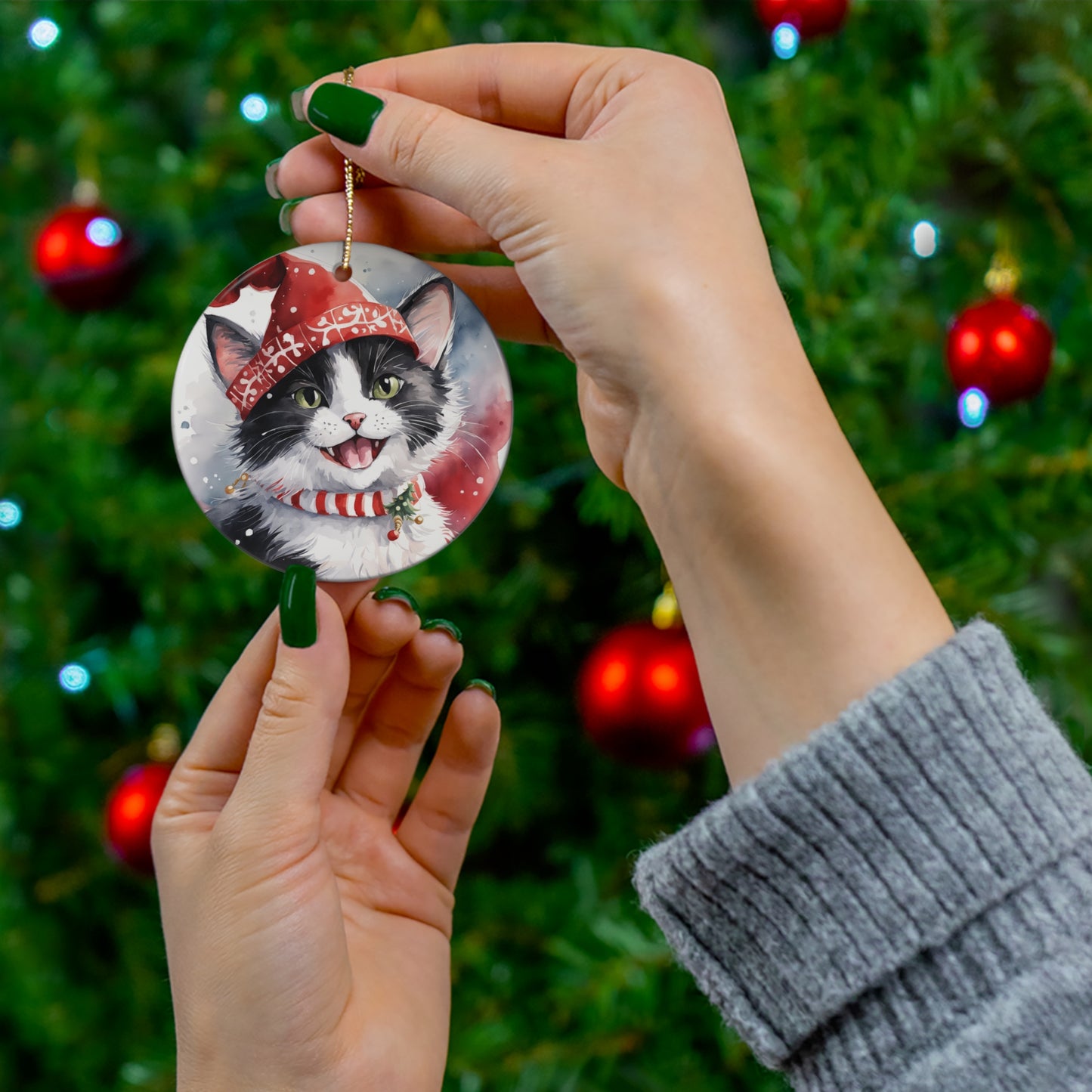 Ceramic Ornament - Christmas Cat     Item #6318879