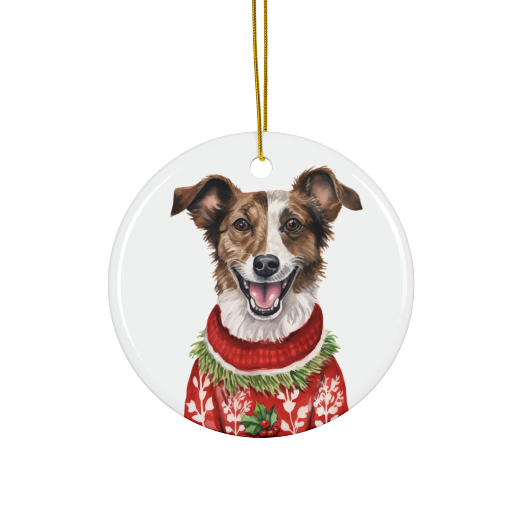 Dog With Christmas Sweater Ceramic Disc Ornament        Item #6098703 - Buckshot's Bargain Barn