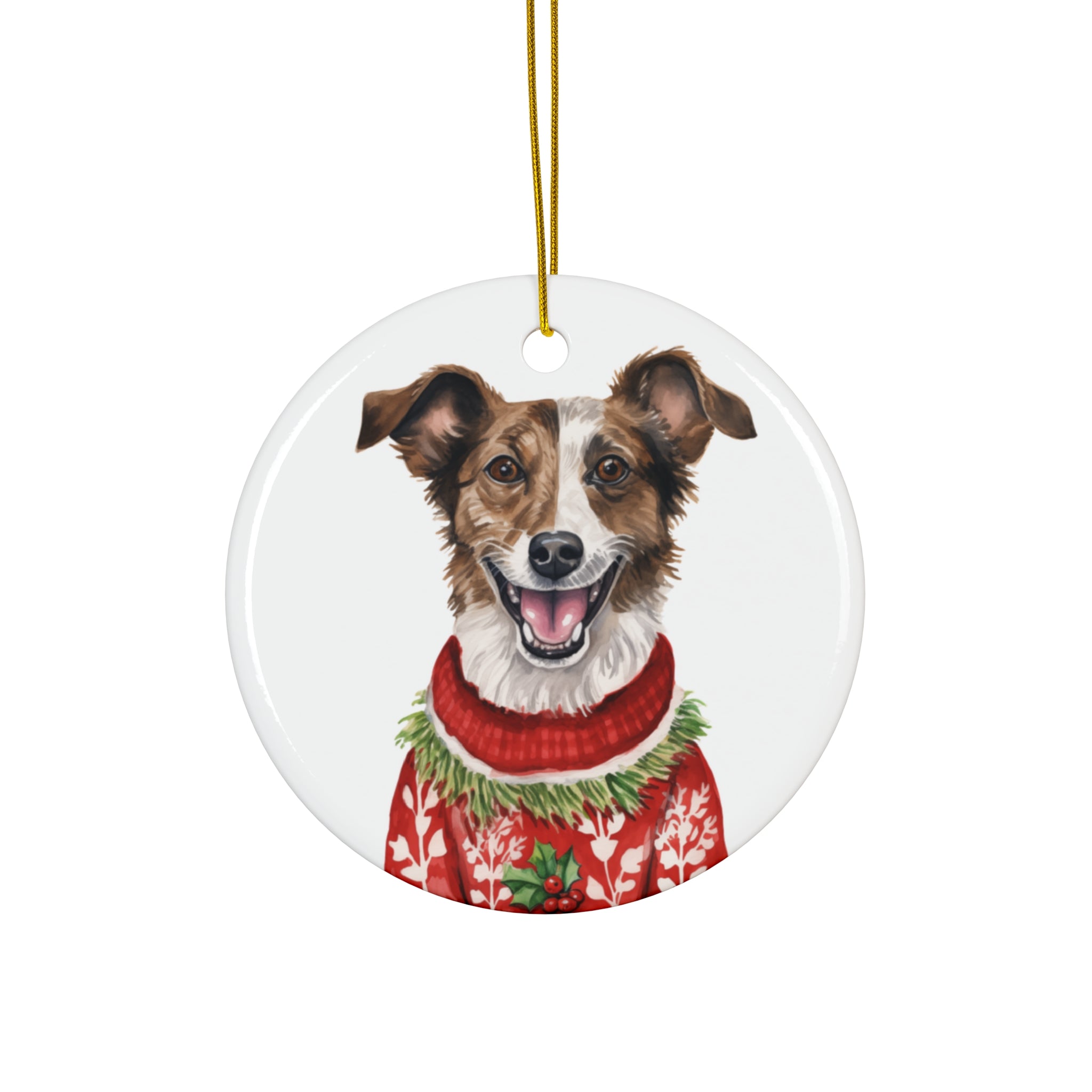 Dog With Christmas Sweater Ceramic Disc Ornament        Item #6098703 - Buckshot's Bargain Barn