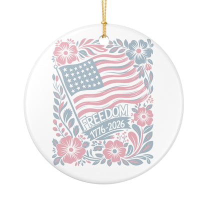Copy of Freedom 1776-2026 Ceramic Ornament — Patriotic American Flag Floral Decoration   Item #31956