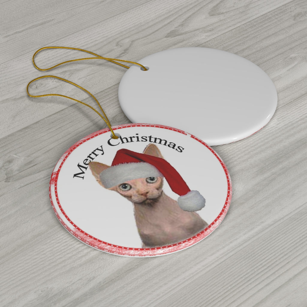 Merry Christmas Cat Ceramic Disc Ornament       Item #9696014