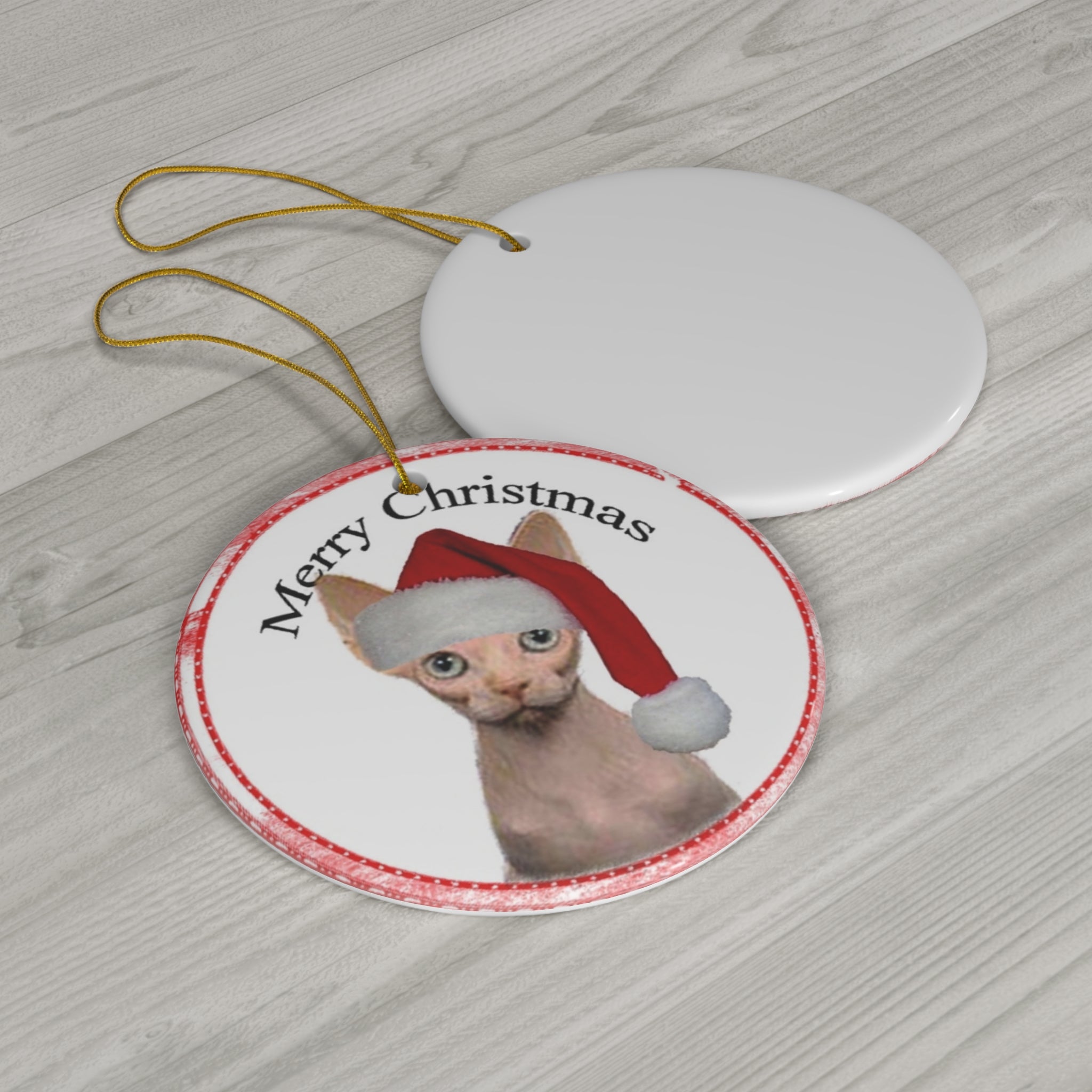 Merry Christmas Cat Ceramic Disc Ornament       Item #9696014